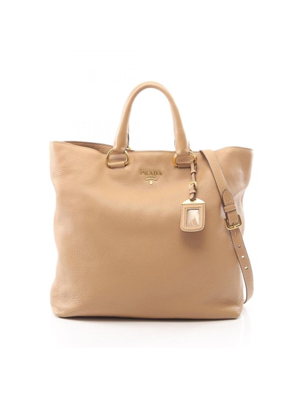 Prada Tote Bag 2-Way Beige Leather